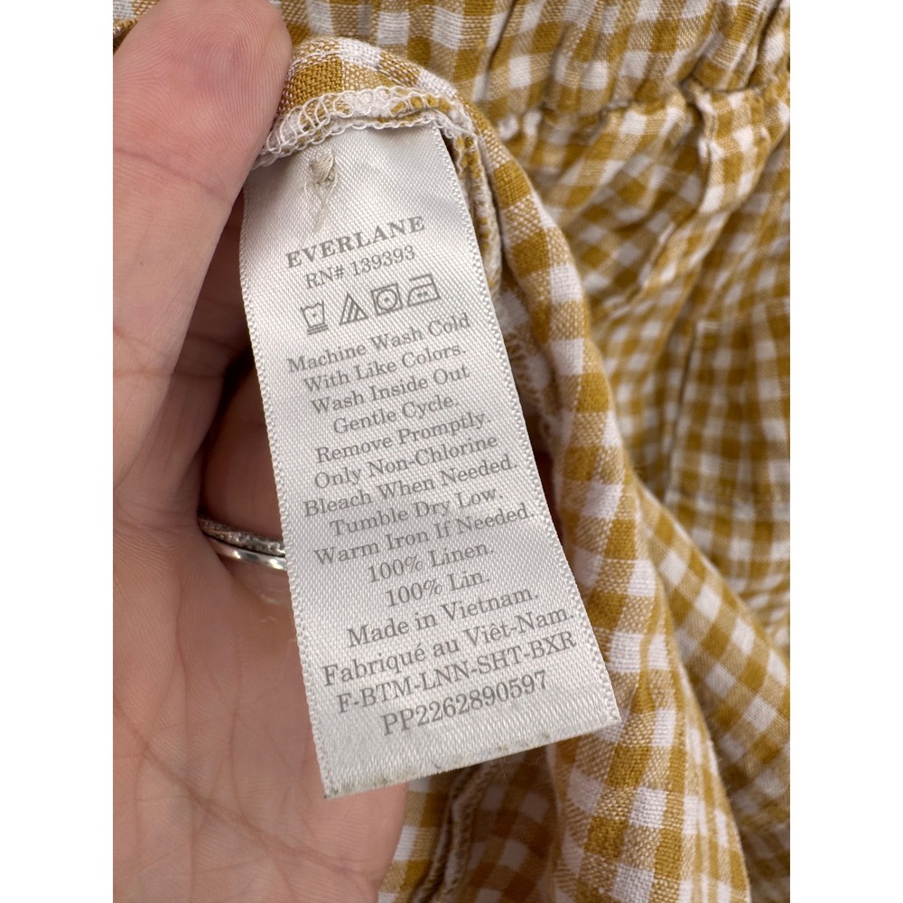 Everlane Linen Gingham Two Piece Set Womens 4/M Yellow Button Down Shorts - Picture 12 of 13